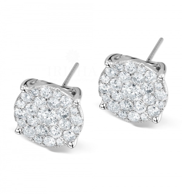 14K White Gold 1.00 Ct. Genuine Diamond Cluster Studs Earrings Bridal Jewelry