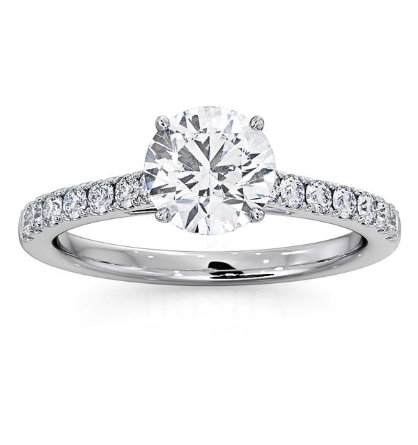 14K White Gold 1.30 Ct. Genuine Diamond Solitaire with Accents Wedding Ring