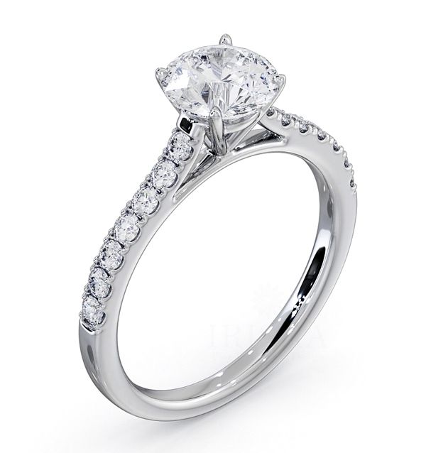 14K White Gold 1.30 Ct. Genuine Diamond Solitaire with Accents Wedding Ring