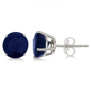Blue Sapphire Stud Earrings Sterling Silver Prong Set (3.20ct)
