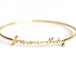 14K Solid Gold Foreverandtoday Script Friendship Bangle Bracelet Fine Jewelry