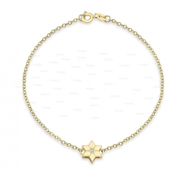 14K Gold 0.02 Ct. Genuine Diamond Unique Star Charm Bracelet Fine Jewelry
