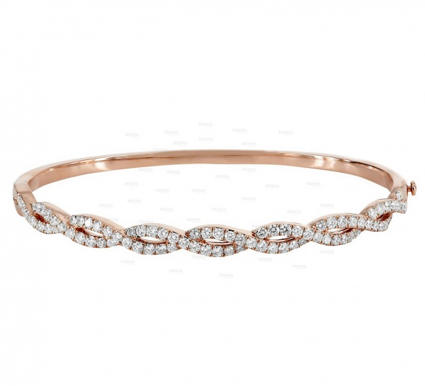 14K Gold 0.43 Ct. Genuine Diamond Braided Unique Bangle Bracelet Fine Jewelry