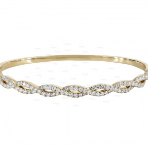 14K Gold 0.43 Ct. Genuine Diamond Braided Unique Bangle Bracelet Fine Jewelry