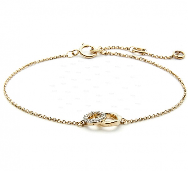 14K Gold 0.10 Ct. Genuine Diamond Linked Circle Charm Bracelet Fine Jewelry