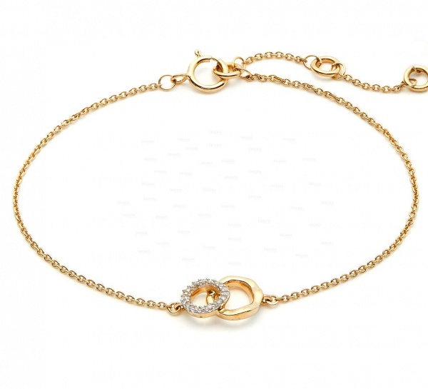 14K Gold 0.10 Ct. Genuine Diamond Linked Circle Charm Bracelet Fine Jewelry