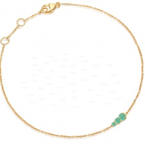 14K Gold 0.06 Ct. Genuine Emerald Gemstone Minimalist Bracelet Fine Jewelry