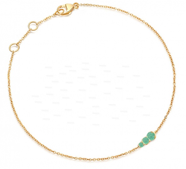 14K Gold 0.06 Ct. Genuine Emerald Gemstone Minimalist Bracelet Fine Jewelry