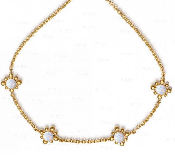 14K Gold 1.60 Ct. Genuine Opal Gemstone Four Flower Charm Bracelet Fine Jewelry