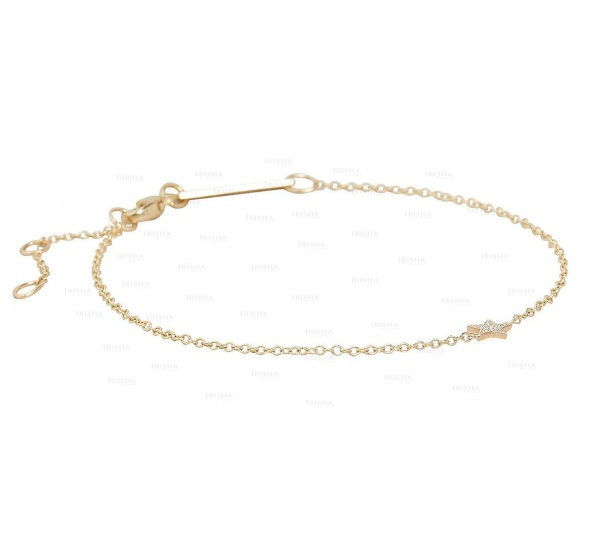 14K Gold 0.09 Ct. Genuine Diamond Star Charm Celestial Bracelet Fine Jewelry