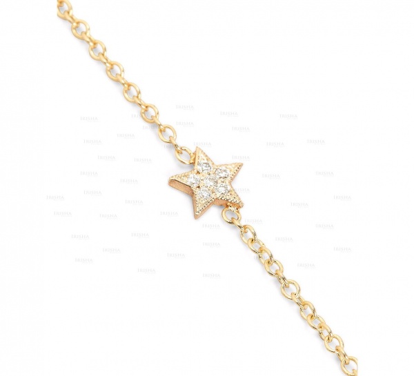 14K Gold 0.09 Ct. Genuine Diamond Star Charm Celestial Bracelet Fine Jewelry