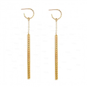 14K Solid Gold Rope Finish Bar Infinity Hoop Earrings Handmade Fine Jewelry