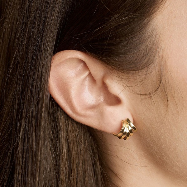 14k Solid Plain Gold Five Claw Huggies Earrings Fine Jewelry-New Arrival