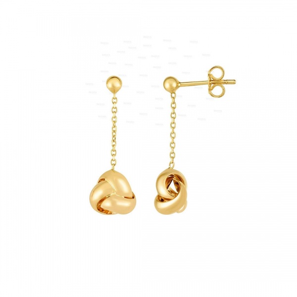14K Yellow Gold 9x26 mm Drop Love knot Mother's Day Earring with Push Back Clasp