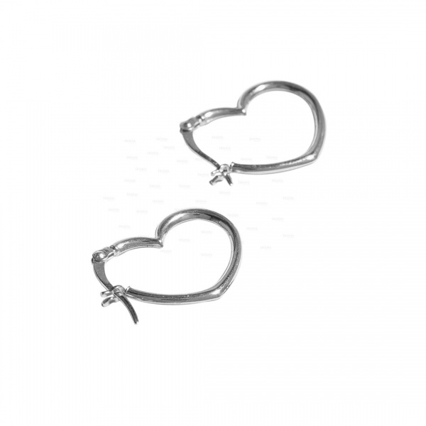 14K Solid Gold Love Heart Design Hoop Earrings Anniversary Gift Fine Jewelry