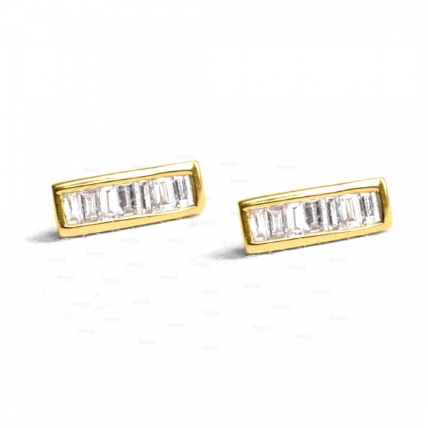 14K Gold 0.50 Ct. Genuine 7 Baguette Diamonds Row Studs Earrings Fine Jewelry