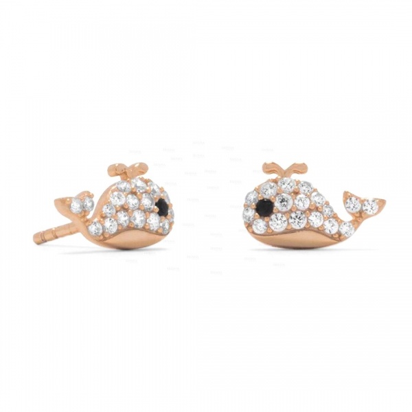 14K Gold 0.22 Ct. Genuine White And Black Diamond Fish Stud Earring Fine Jewelry