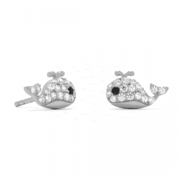 14K Gold 0.22 Ct. Genuine White And Black Diamond Fish Stud Earring Fine Jewelry