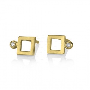 14K Gold 0.03 Ct. Genuine Diamond Square Shape Studs Earrings Fine Jewelry