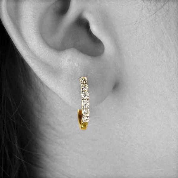 14K Gold 0.18 Ct. Genuine Diamond Tiny Huggie Hoop Earrings Fine Jewelry