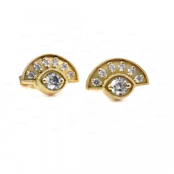 14K Gold 0.25 Ct. Genuine Diamond Unique Evil Eye studs Earrings Fine Jewelry