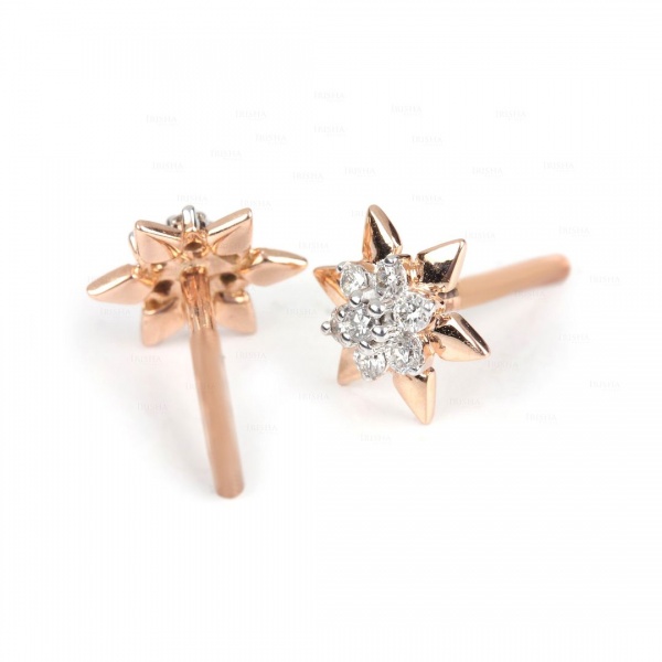 14K Gold 0.14 Ct. Genuine Diamond Floral Studs Minimalist Earrings Fine Jewelry