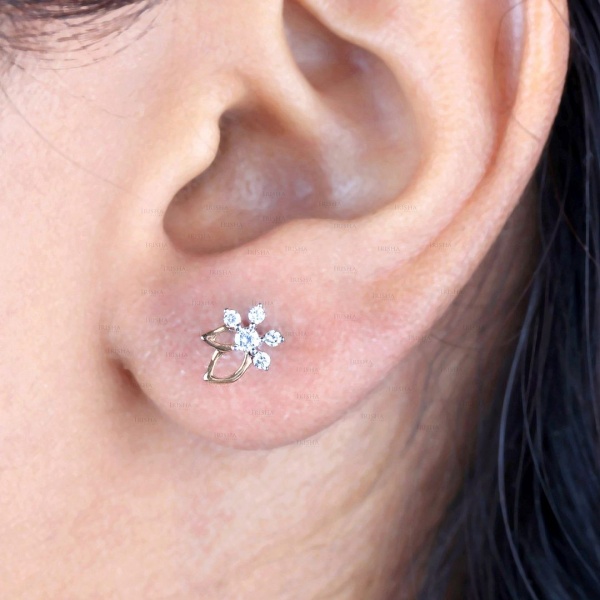 14K Gold 0.20 Ct. Genuine Diamond Mini Flower Studs Earrings Fine Jewelry