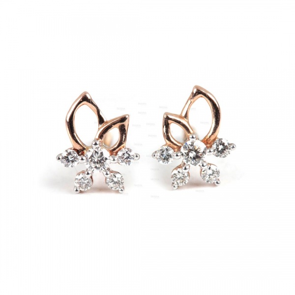 14K Gold 0.20 Ct. Genuine Diamond Mini Flower Studs Earrings Fine Jewelry