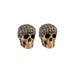 14K Gold 1.00 Ct. Black Diamond Handmade Halloween Gift Skull Studs Earrings