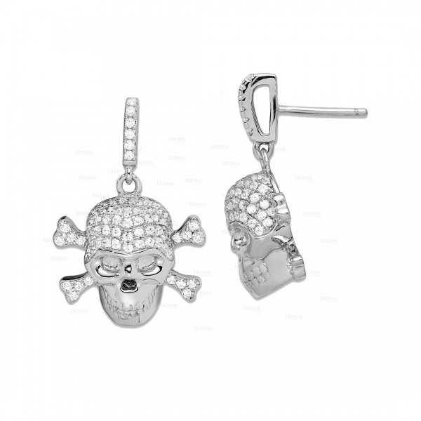 14K Gold 1.35 Ct. Genuine Diamond Skull Drop Earring Fine Jewelry Halloween Gift