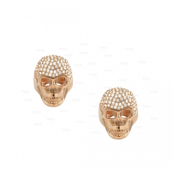 14K Gold 1.00 Ct. Genuine VS Clarity Diamond Skull Earrings Halloween Earrings