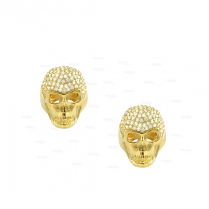 14K Gold 1.00 Ct. Genuine VS Clarity Diamond Skull Earrings Halloween Earrings