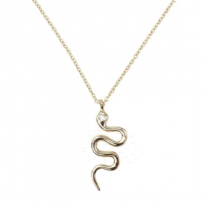 14K Gold 0.03 Ct. Genuine Diamond Snake Design Pendant Necklace Fine Jewelry