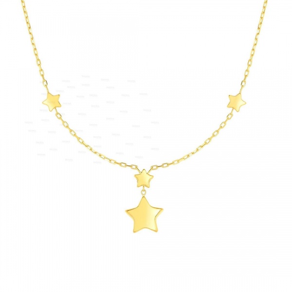 14K Solid Yellow Gold 20 mm Drop Element Shiny Star Necklace Christmas Jewelry