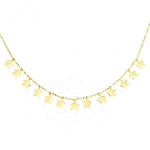 14K Solid Yellow Gold 17'' Multi Star Necklace Christmas Fine Jewelry
