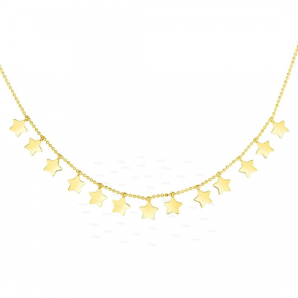 14K Solid Yellow Gold 17'' Multi Star Necklace Christmas Fine Jewelry