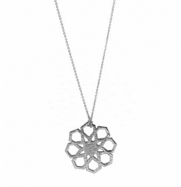 14K Solid Gold Matte Finish Floral Pendant Necklace Fine Jewelry