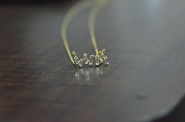 14K Gold 0.45 Ct. Genuine Baguette Diamonds Zigzag Pendant Necklace Fine Jewelry