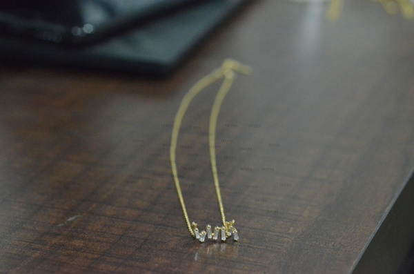 14K Gold 0.45 Ct. Genuine Baguette Diamonds Zigzag Pendant Necklace Fine Jewelry