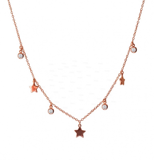 14K Gold 0.16 Ct. Genuine Diamond Three Star Charm Pendant Necklace Fine Jewelry
