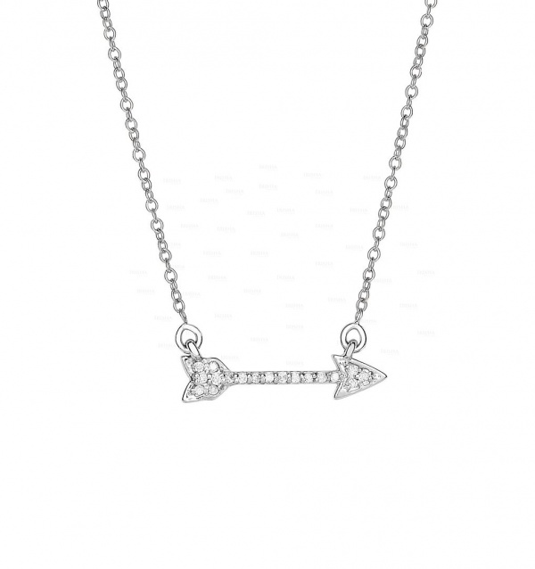 14K Gold 0.12 Ct. Genuine Diamond Love Arrowhead Delicate Necklace Fine Jewelry