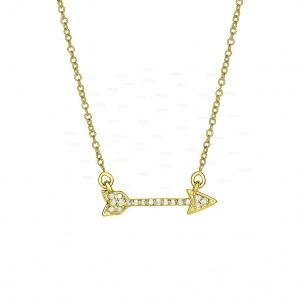 14K Gold 0.12 Ct. Genuine Diamond Love Arrowhead Delicate Necklace Fine Jewelry