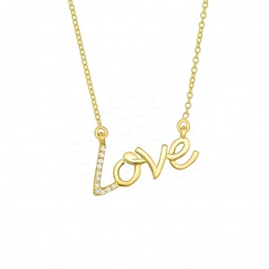 14K Gold 0.07 Ct. Genuine Diamond Love Pendant Necklace Fine Jewelry