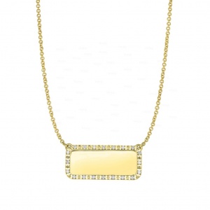 14K Gold 0.13 Ct. Genuine Diamond Rectangle Pendant Necklace Fine Jewelry