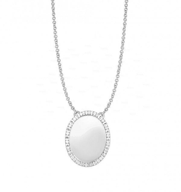 14K Gold 0.12 Ct. Genuine Diamond Oval Shape Pendant Necklace Fine Jewelry