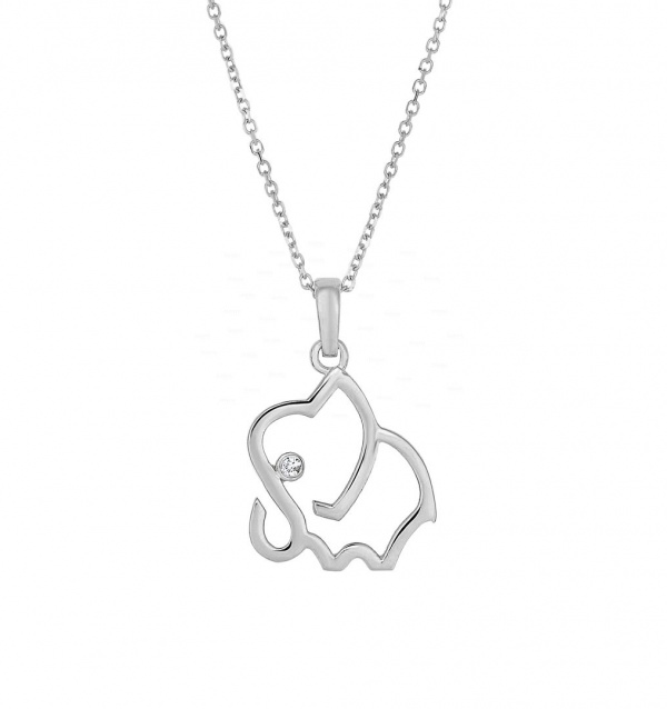 14K Gold 0.01 Ct. Genuine Diamond Elephant Pendant Necklace Fine Jewelry
