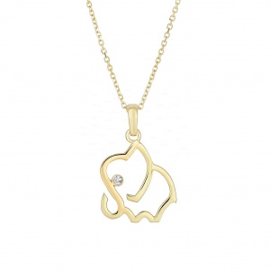 14K Gold 0.01 Ct. Genuine Diamond Elephant Pendant Necklace Fine Jewelry