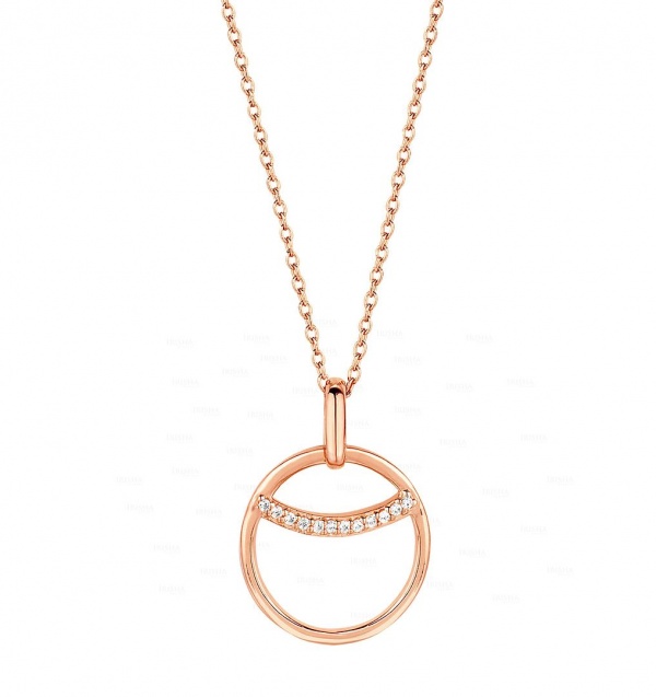 14K Gold 0.08 Ct. Genuine Diamond Eclipse Charm Pendant Necklace Fine Jewelry