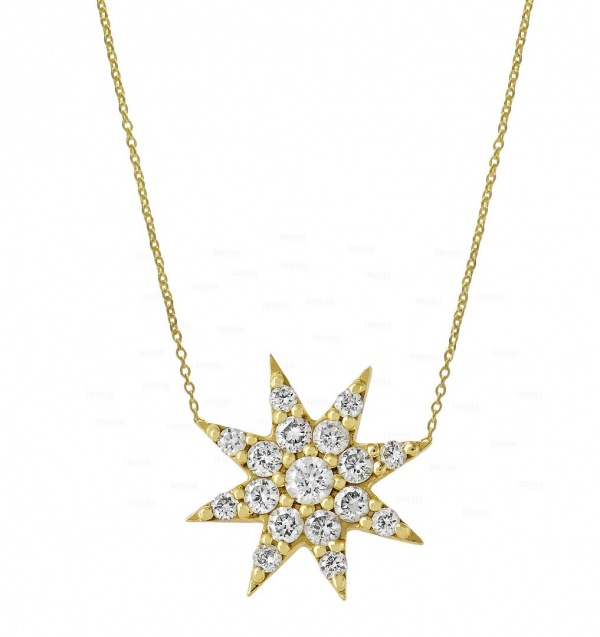 14K Gold 0.30 Ct. Genuine Diamond Starburst Charm Pendant Necklace Fine Jewelry