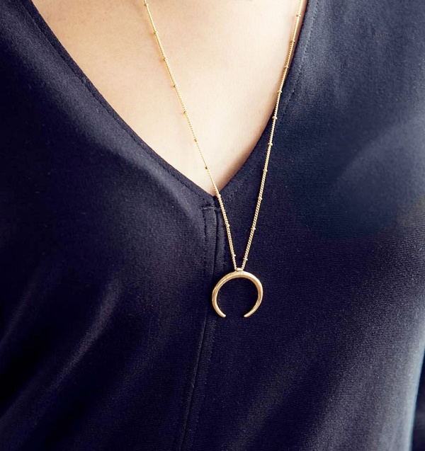 14K Solid Gold 25 mm Crescent Moon Pendant Necklace Fine Jewelry
